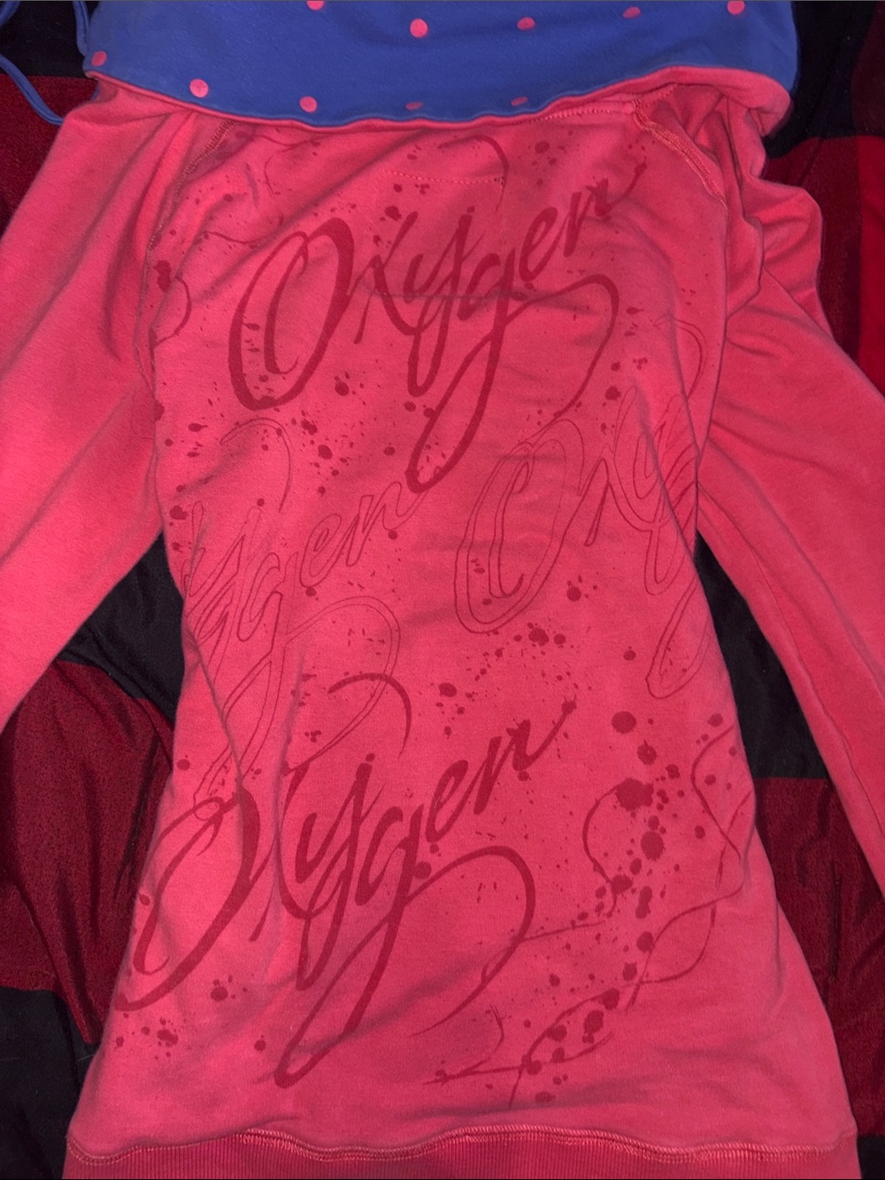 Oxygen 2000s Pink Hoodie with Blue Polka-Dot Cowl Neck - Picture 4 of 4